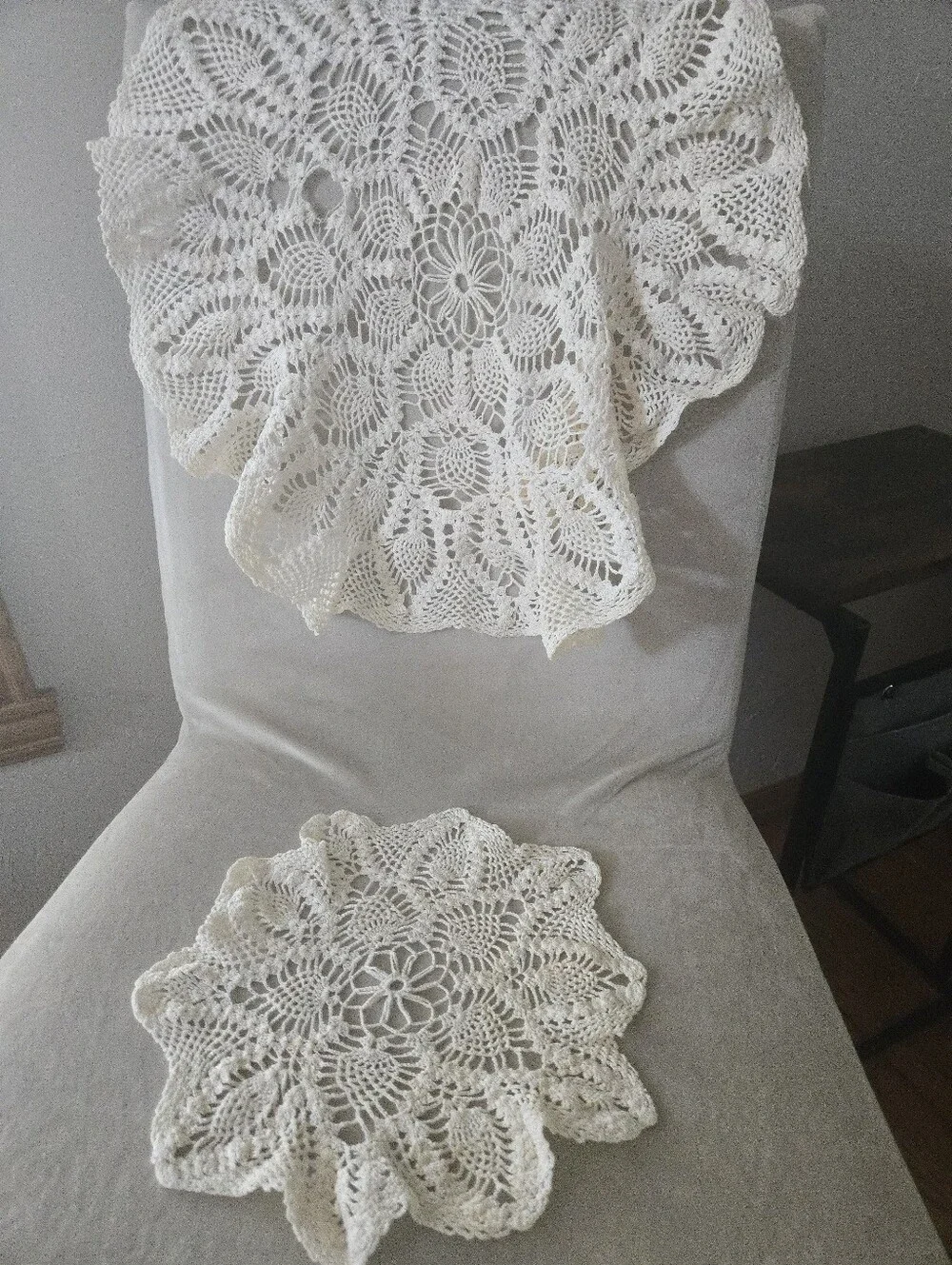 Antique Handmade Cream Crochet Doilies Set - 17